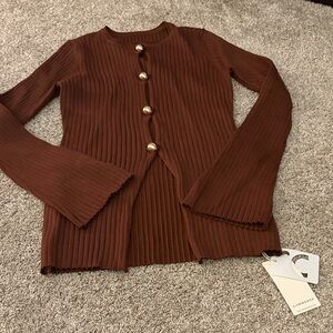 Commense Chocolate Ribbed Cardigan